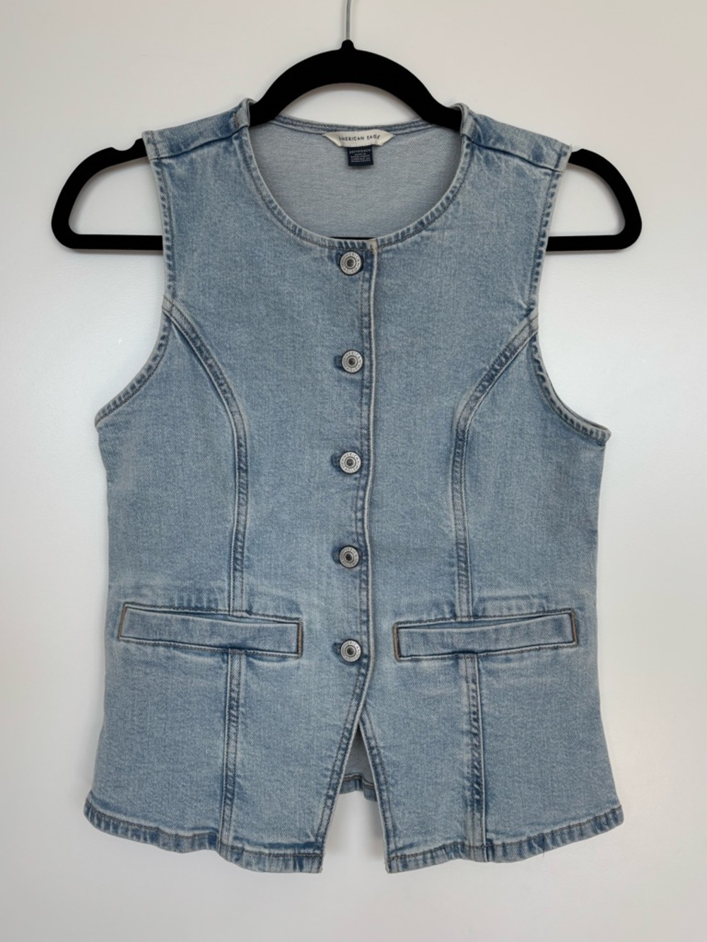 American Eagle Crew Neck Button-Up Denim Vest